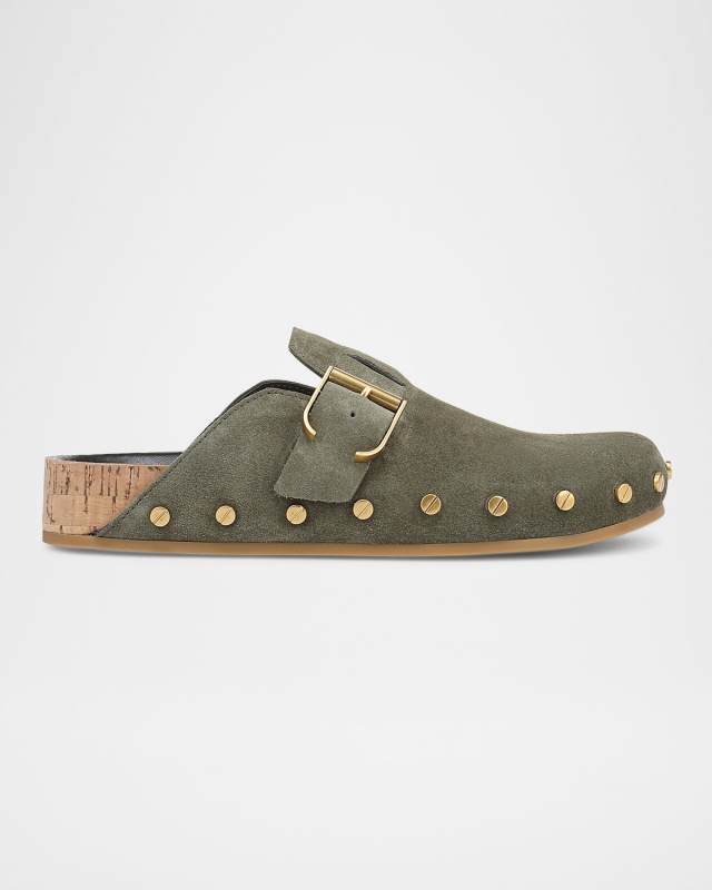 Fern Suede Buckle Loafer Mules